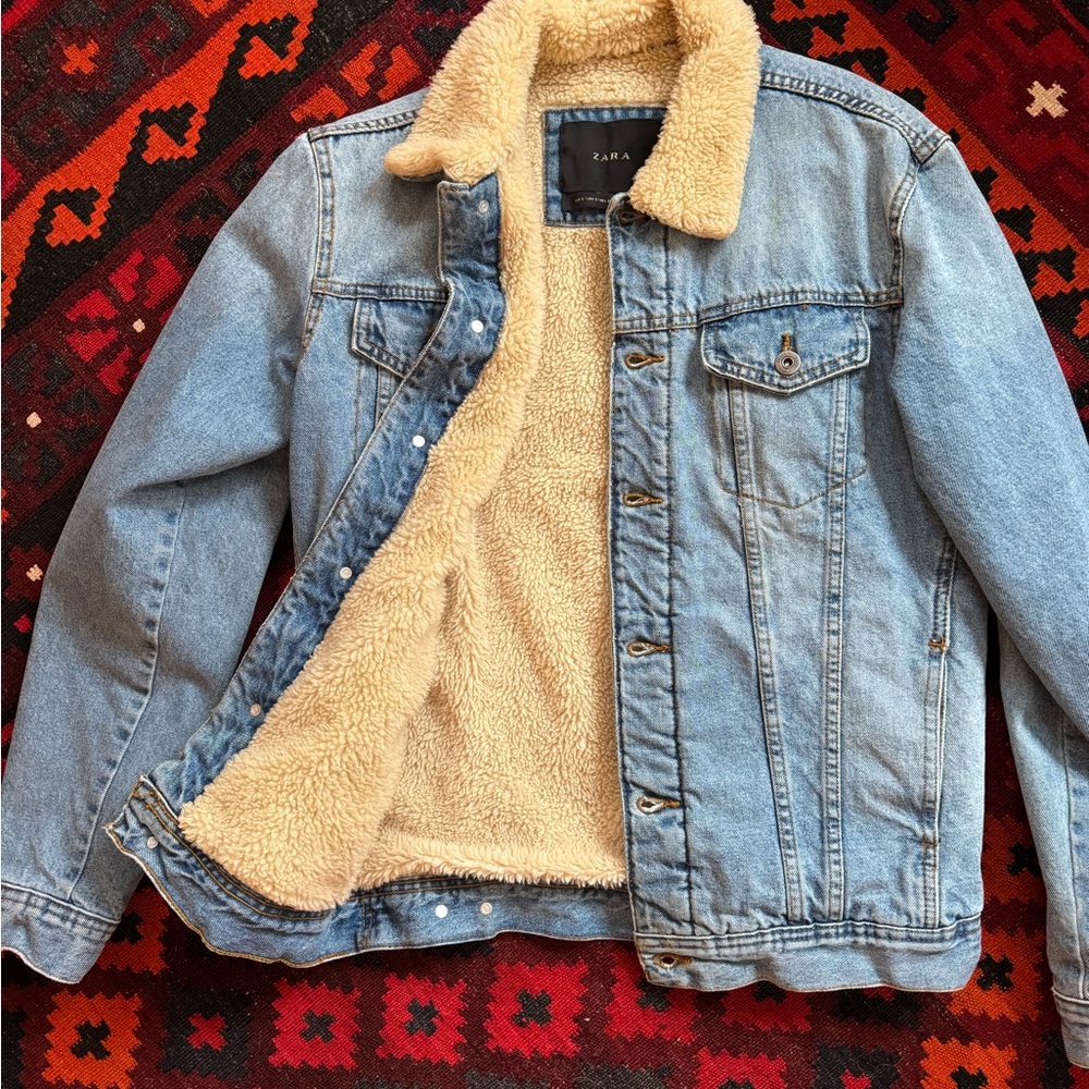 Zara Denim Jacket with Cream Sherpa Lining